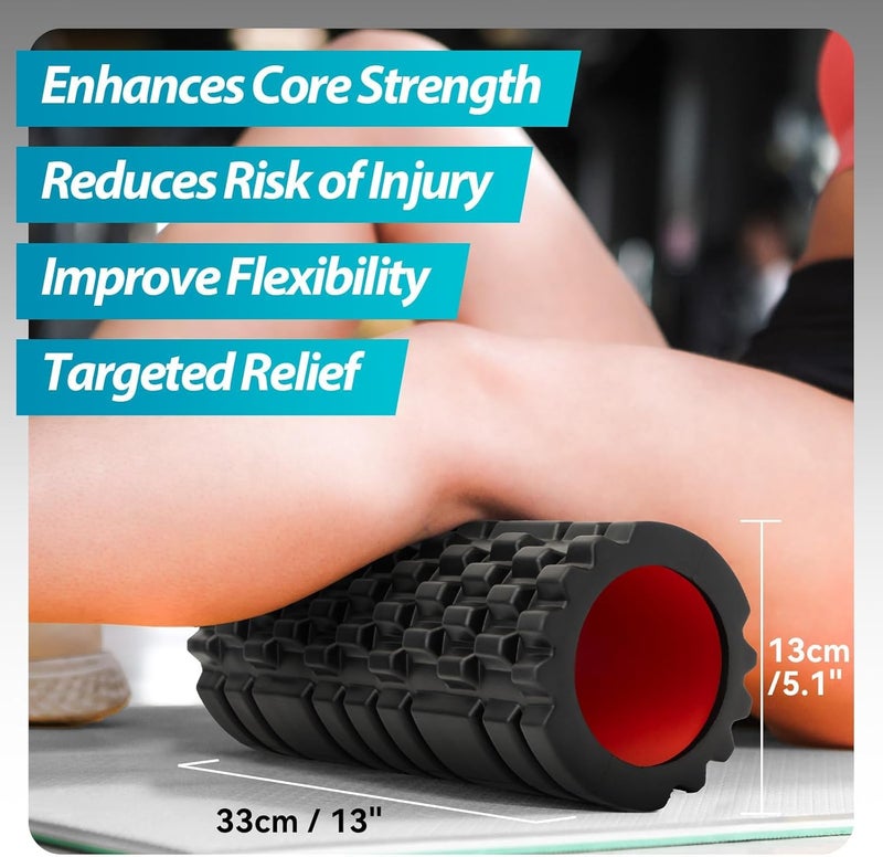Krightlink Foam Roller for Deep Tissue Massager, 13" High Density Exercise Patented Roller for Muscle Massage and Myofascial Trigger Point Release Back Roller for Fitness, Yoga and Pilates (Black) - Image 3